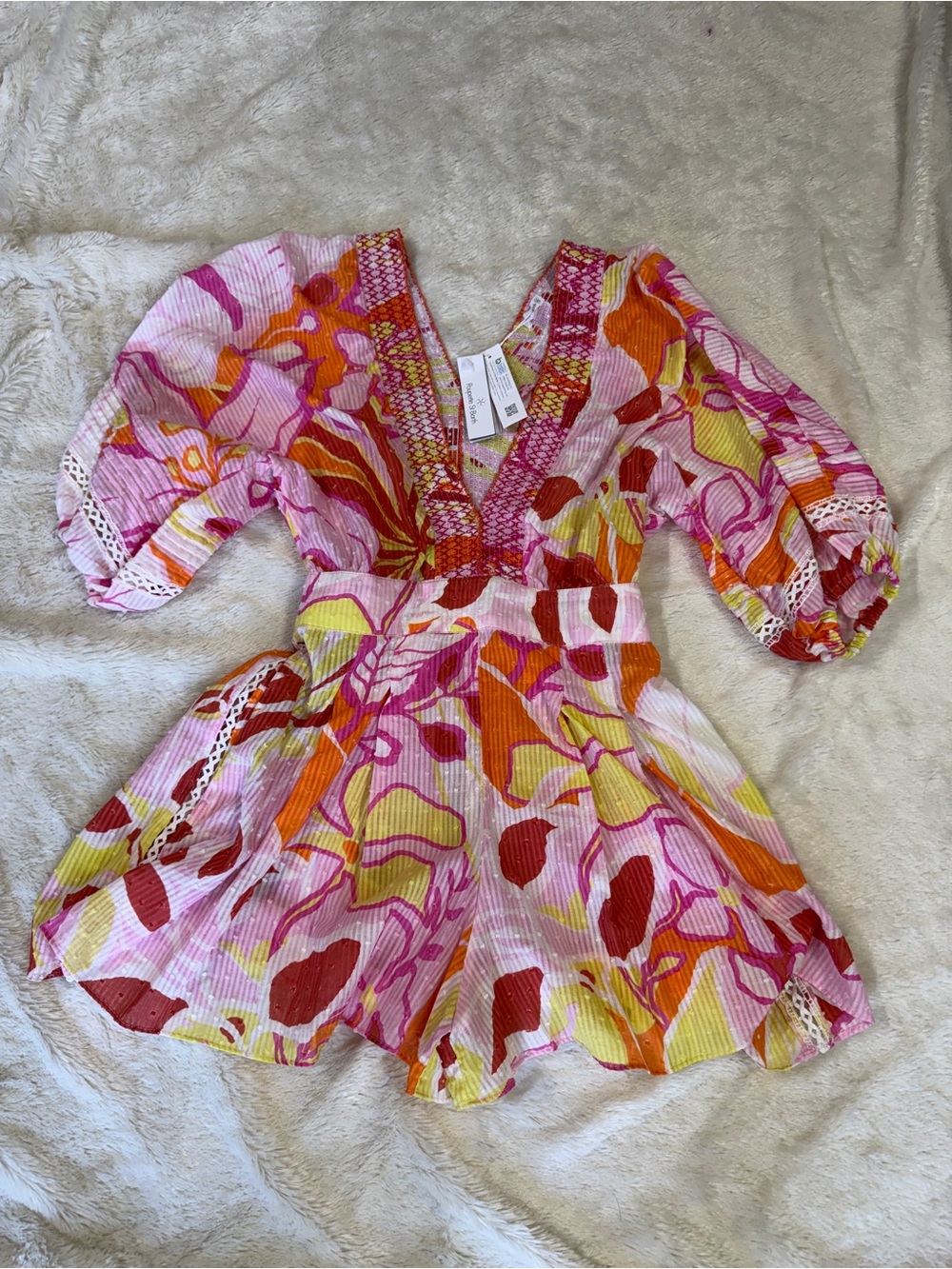 Poupette St. Barth Pink Orange Yellow Floral Romper